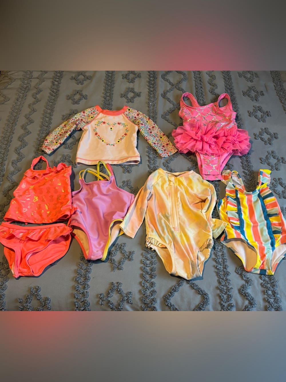 Girls Mixed Swimsuit Lot in Bright Pink, Coral & Rainbow